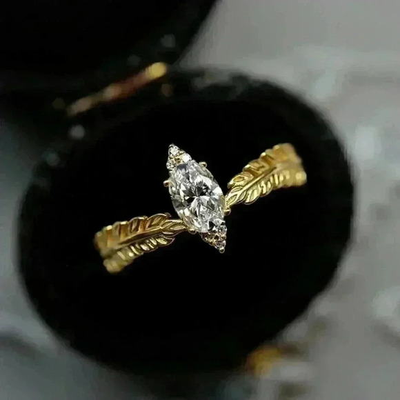 Beautiful 14k Gold Over Sterling Silver Marquise Diamond Ring - Picture 3 of 4